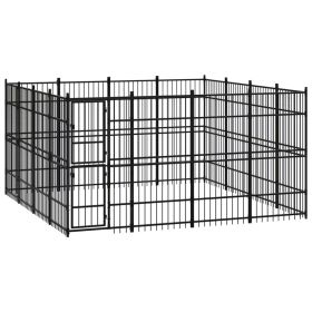 Outdoor Dog Kennel Steel 158.8 ftÂ² (Color: black)